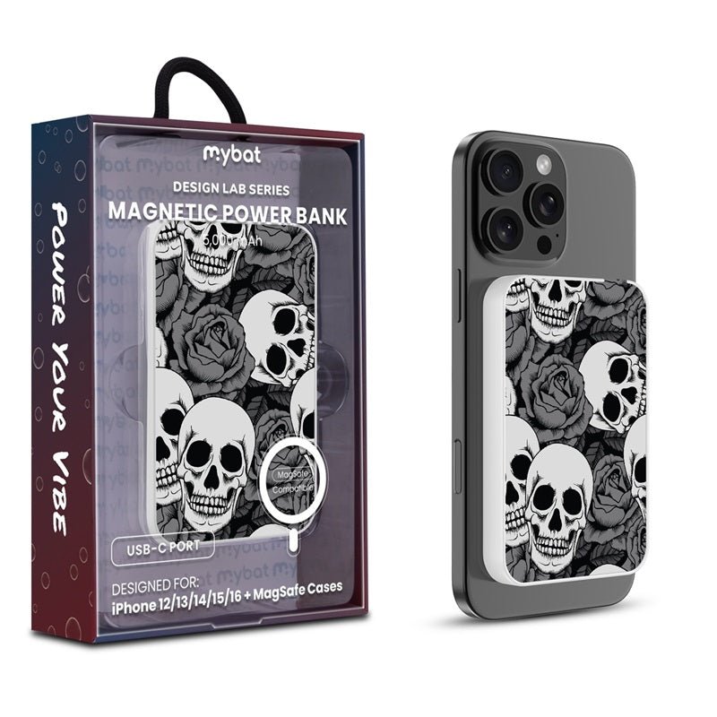 MyBat Design Lab 5000mAh Magnetic Wireless Power Bank - White - Skull Garden