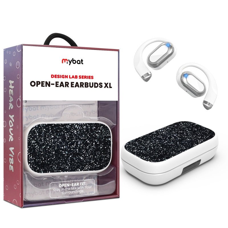MyBat Design Lab Open - Ear Earbuds XL – White / Black RhinestoneMyBat Pro