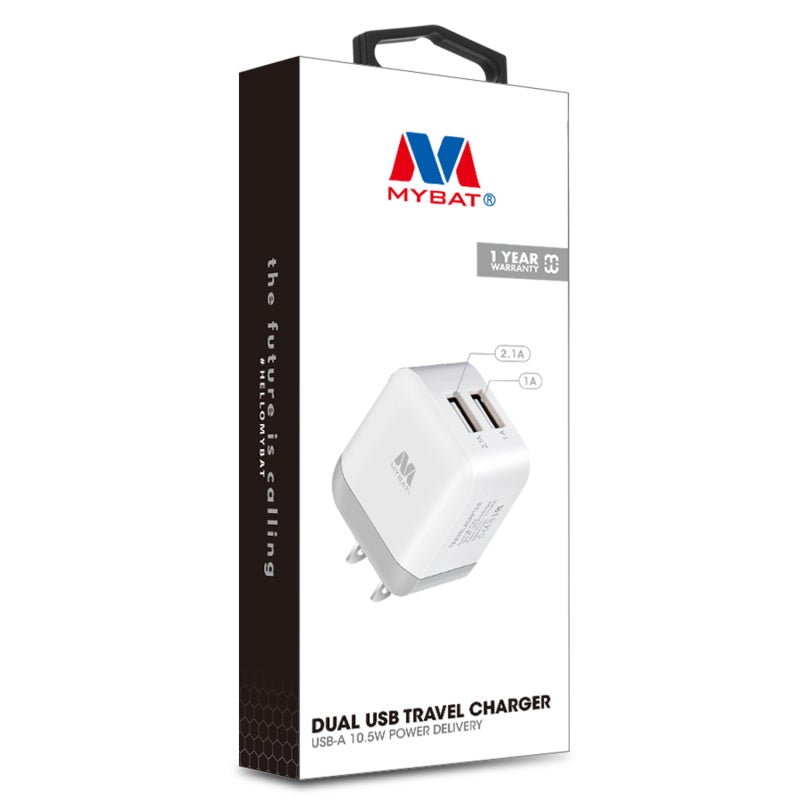 MyBat Dual USB Travel Charger Adapter(2.1A) - WhiteMyBat Pro