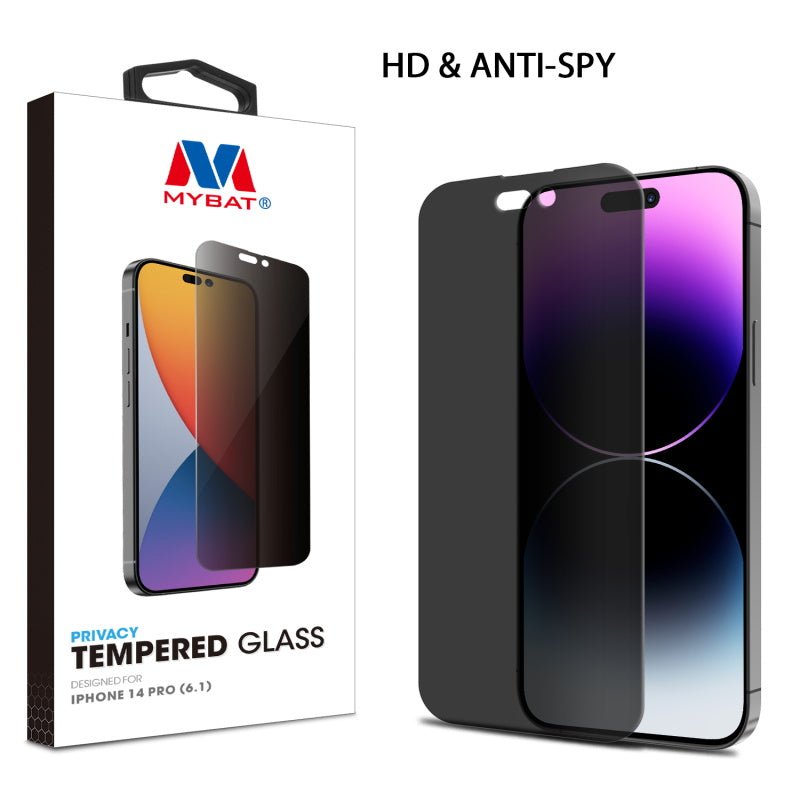 MyBat Privacy Tempered Glass Screen Protector (2.5D) for Apple iPhone 14 Pro (6.1) - ClearMyBat Pro