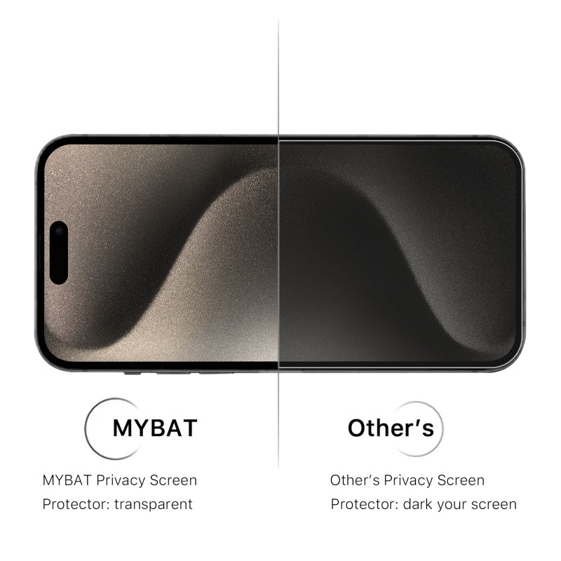 MyBat Privacy Tempered Glass Screen Protector (2.5D) for Apple iPhone 15 Pro (6.1) - ClearMyBat Pro