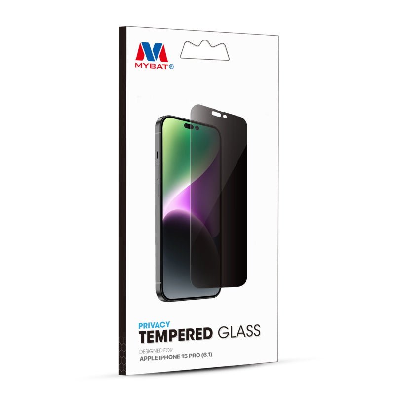 MyBat Privacy Tempered Glass Screen Protector (2.5D) for Apple iPhone 15 Pro (6.1) - ClearMyBat Pro