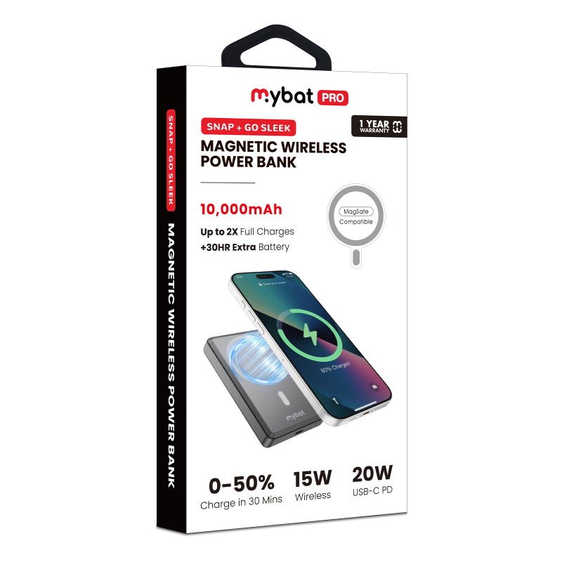 MyBat Pro 10000mAh SNAP + GO SLEEK Magnetic Wireless Power BankMyBat Pro