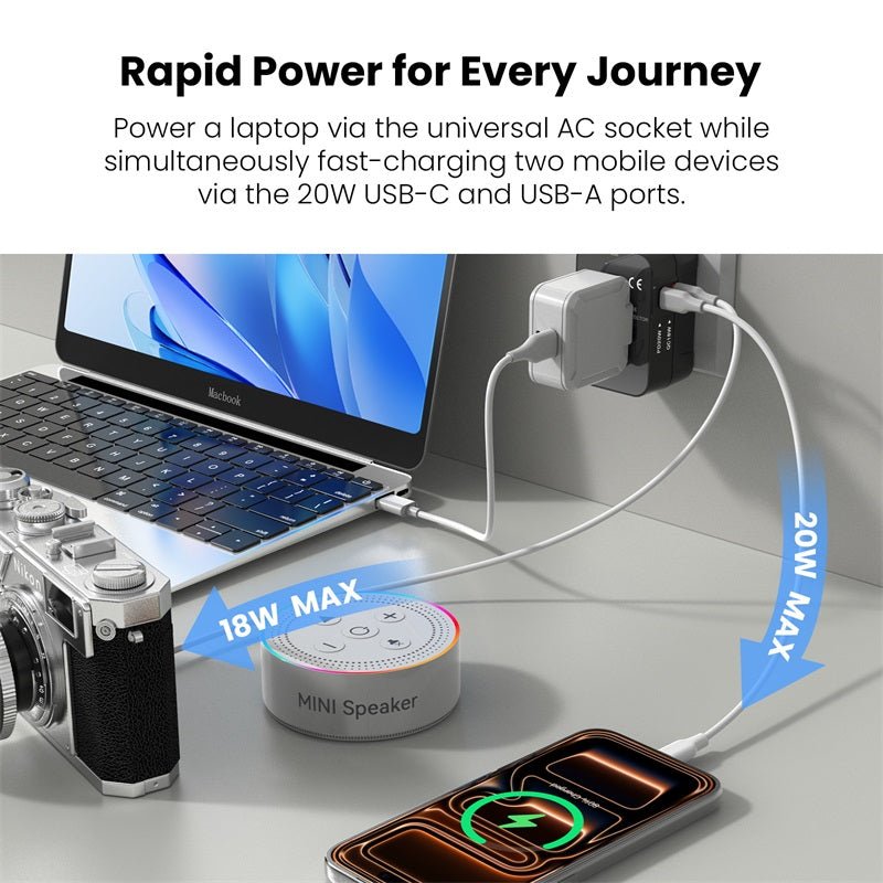 MyBat Pro 20W PD Dual - Port Universal Travel Adapter - US/UK/EU/AU - BlackMyBat Pro