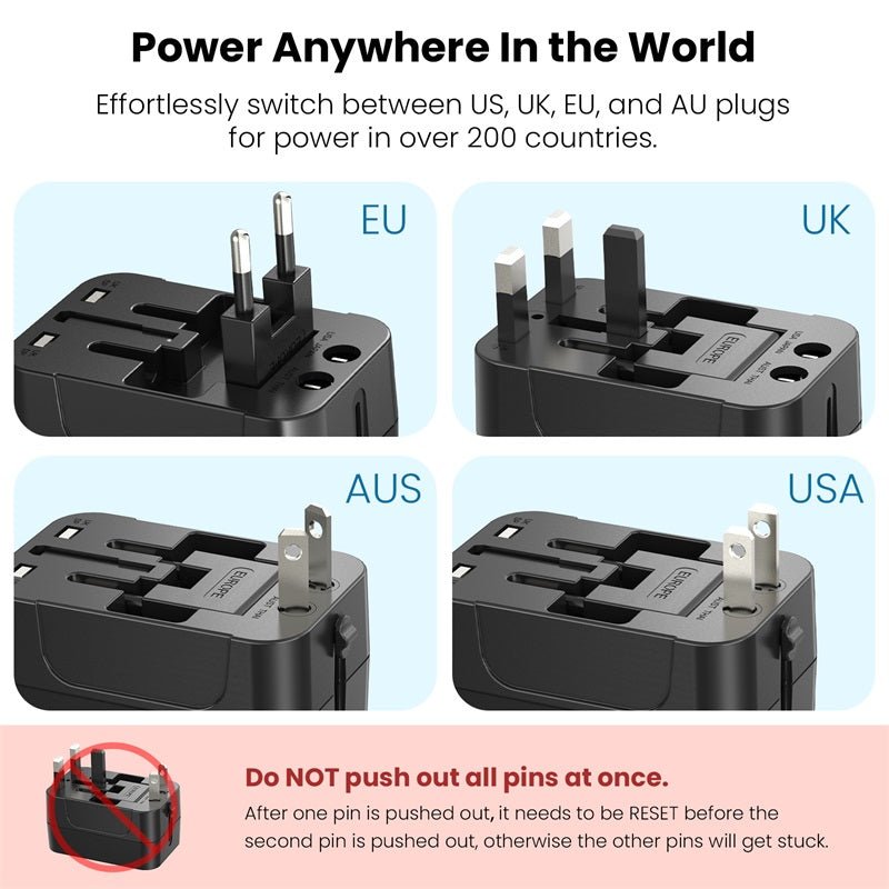 MyBat Pro 20W PD Dual - Port Universal Travel Adapter - US/UK/EU/AU - BlackMyBat Pro