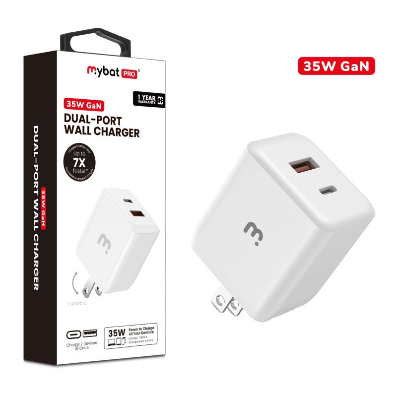 MyBat Pro 35W GaN Dual - Port Foldable Wall Charger (ETL Certified) - WhiteMybat Pro