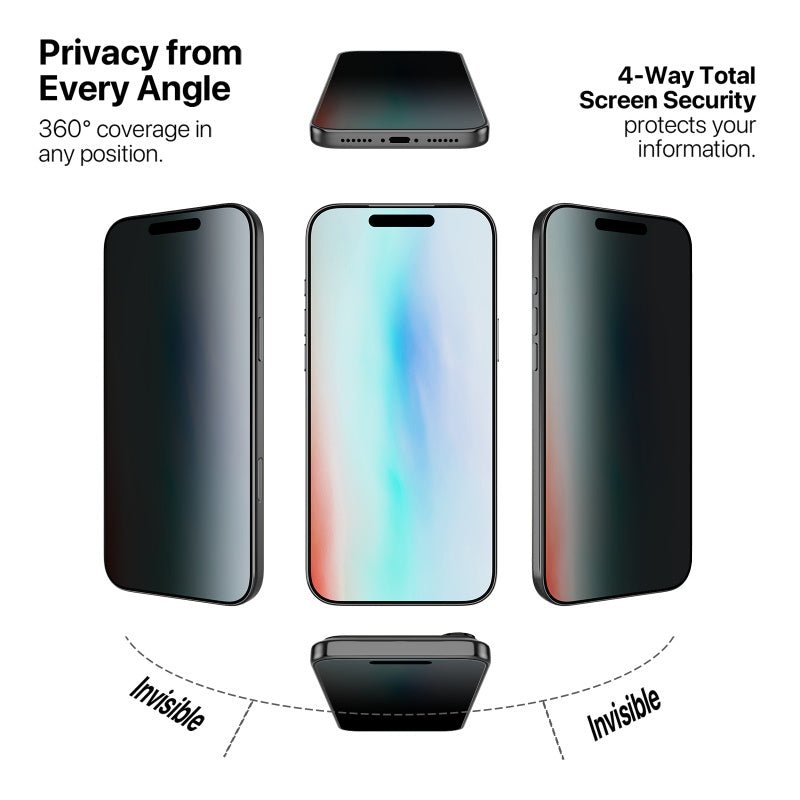MyBat Pro 360° Privacy Full Coverage Tempered Glass for Apple iPhone 17 Pro Max / 16 Pro Max - BlackMyBat Pro