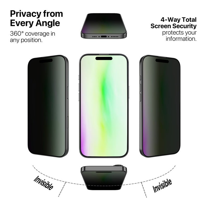 MyBat Pro 360° Privacy Full Coverage Tempered Glass for Apple iPhone 17/iPhone 16 Pro / 17 Pro - BlackMyBat Pro