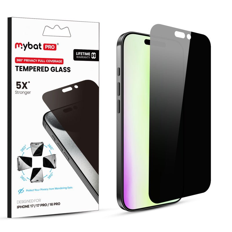 MyBat Pro 360° Privacy Full Coverage Tempered Glass for Apple iPhone 17/iPhone 16 Pro / 17 Pro - BlackMyBat Pro