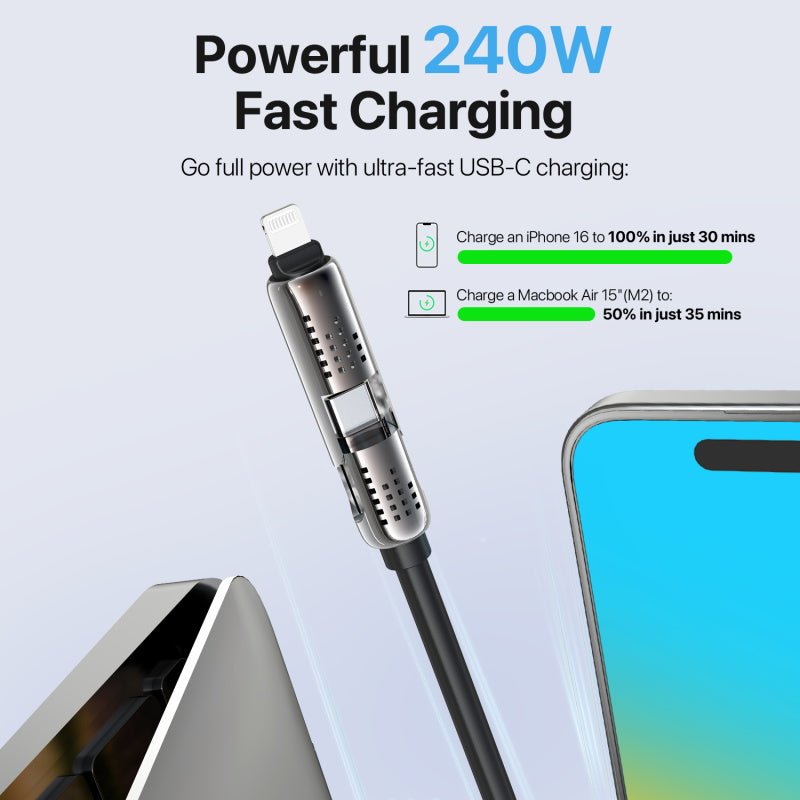 MyBat Pro 4 - in - 1 Silicone Charging Cable w/ RGB Lights - 4FT - BlackMyBat Pro
