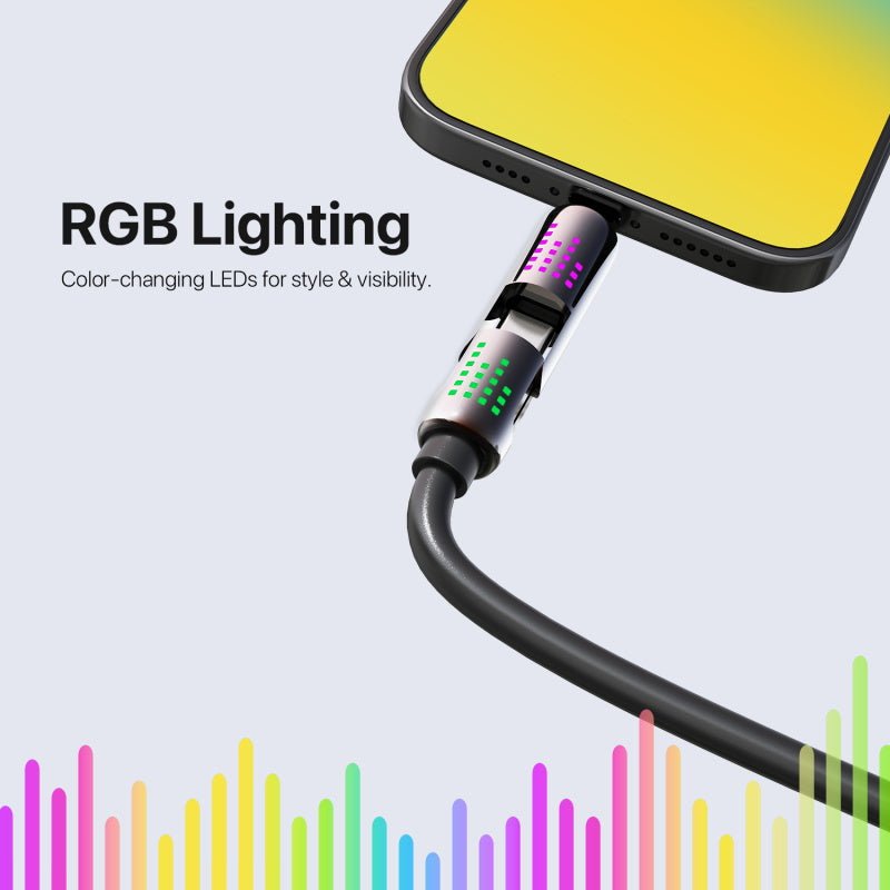 MyBat Pro 4 - in - 1 Silicone Charging Cable w/ RGB Lights - 4FT - BlackMyBat Pro