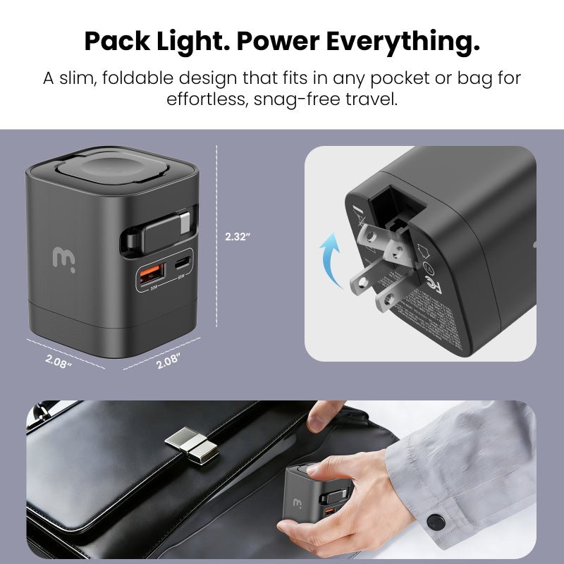 MyBat Pro 65W Dual - Port GaN Wall Charger + Built - In Smartwatch Charging & Retractable USB - C CableMyBat Pro