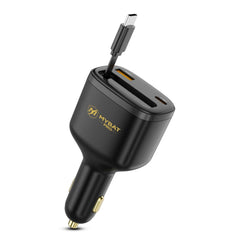 MyBat Pro 75W Dual-Port Car Charger with Retractable USB-C Cable + Digital Display - BlackMyBat Pro
