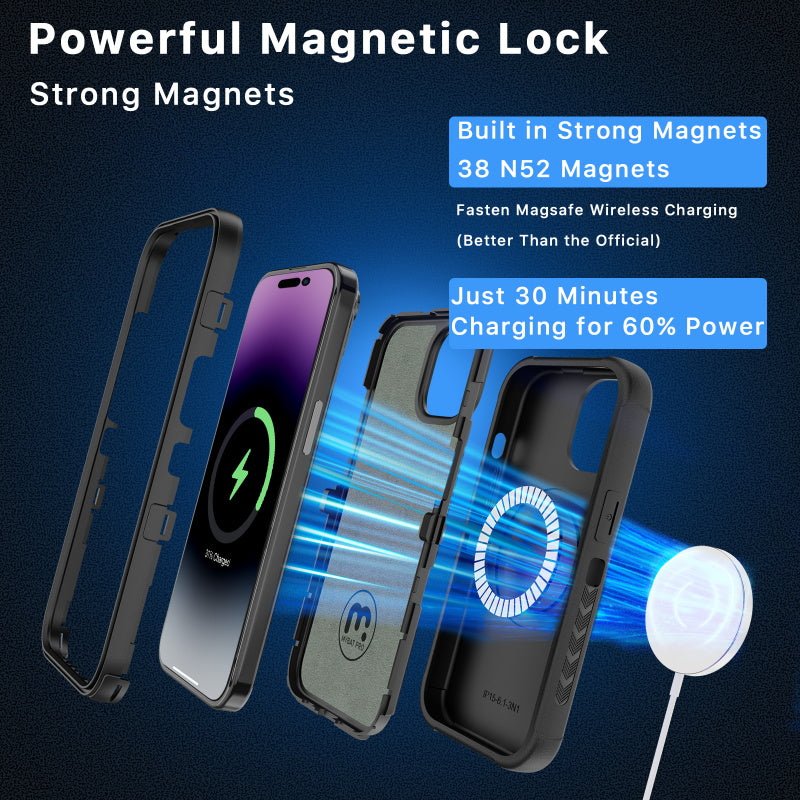 MyBat Pro Antimicrobial Maverick Series w/ MagSafe Case with Holster and Tempered Glass for Apple iPhone 15 Plus (6.7)iPhone 15 Plus