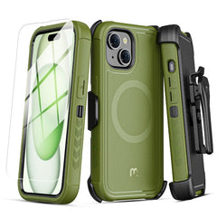 MyBat Pro Antimicrobial Maverick Series w/ MagSafe Case with Holster and Tempered Glass for Apple iPhone 15 Plus (6.7)iPhone 15 Plus