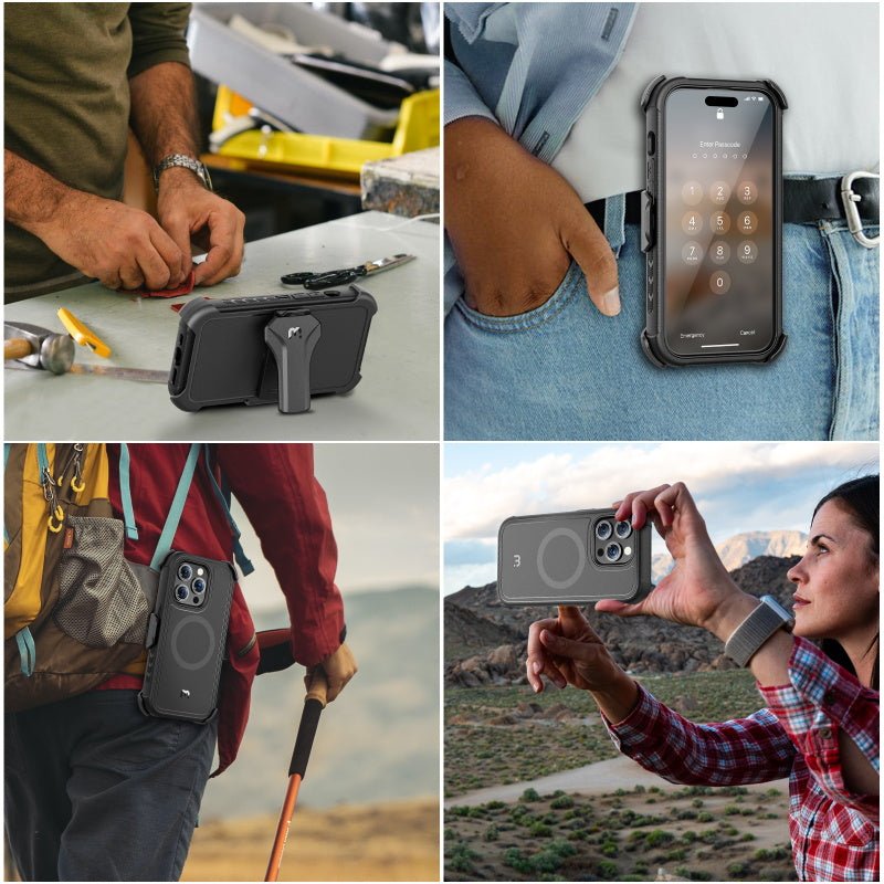 MyBat Pro Antimicrobial Maverick Series w/ MagSafe Case with Holster and Tempered Glass for Apple iPhone 15 Pro (6.1)iPhone 15 Pro