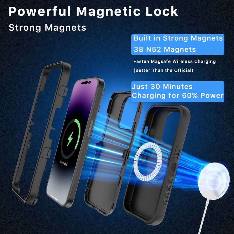 MyBat Pro Antimicrobial Maverick Series w/ MagSafe Case with Holster and Tempered Glass for Apple iPhone 15 Pro (6.1)iPhone 15 Pro