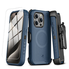 MyBat Pro Antimicrobial Maverick Series w/ MagSafe Case with Holster and Tempered Glass for Apple iPhone 15 Pro (6.1)iPhone 15 Pro