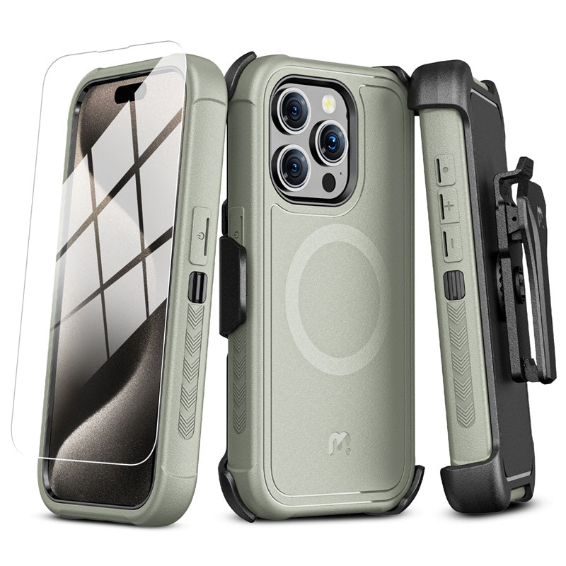 MyBat Pro Antimicrobial Maverick Series w/ MagSafe Case with Holster and Tempered Glass for Apple iPhone 15 Pro MyBat Pro Antimicrobial Maverick Series w/ MagSafe Case with Holster and Tempered Glass for Apple iPhone 15 Pro