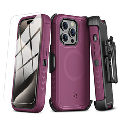 MyBat Pro Antimicrobial Maverick Series w/ MagSafe Case with Holster and Tempered Glass for Apple iPhone 15 Pro (6.1)iPhone 15 Pro