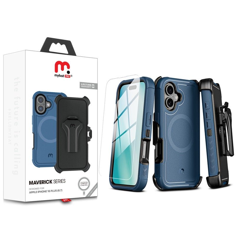 MyBat Pro Antimicrobial Maverick Series w/ MagSafe Case with Holster and Tempered Glass for Apple iPhone 16 PlusiPhone 16 Plus