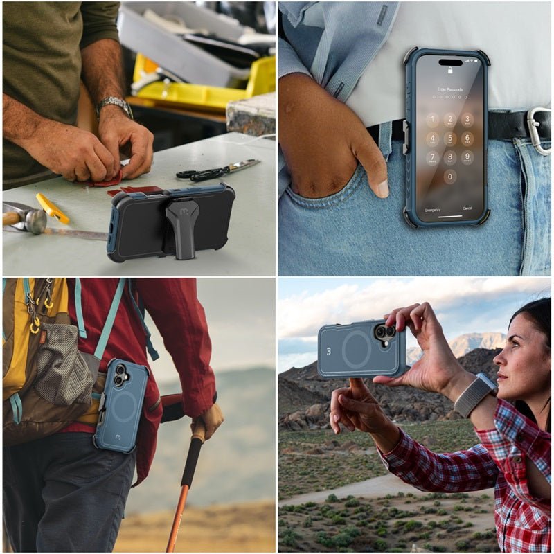 MyBat Pro Antimicrobial Maverick Series w/ MagSafe Case with Holster and Tempered Glass for Apple iPhone 16 PlusiPhone 16 Plus