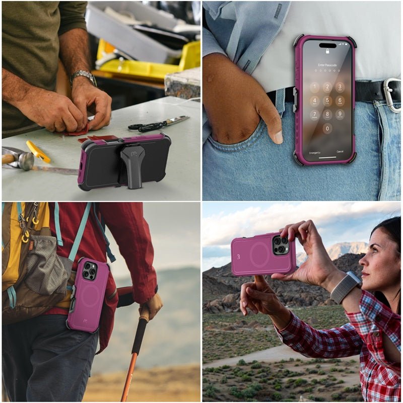 MyBat Pro Antimicrobial Maverick Series w/ MagSafe Case with Holster and Tempered Glass for Apple iPhone 16 ProiPhone 16 Pro