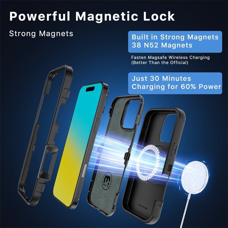 MyBat Pro Antimicrobial Maverick Series w/ MagSafe Case with Holster and Tempered Glass for Apple iPhone 16 Pro MaxiPhone 16 Pro Max