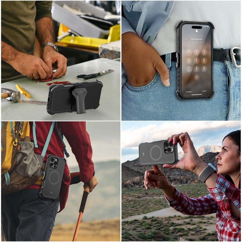 MyBat Pro Antimicrobial Maverick Series w/ MagSafe Case with Holster and Tempered Glass for Apple iPhone 16 Pro MaxiPhone 16 Pro Max