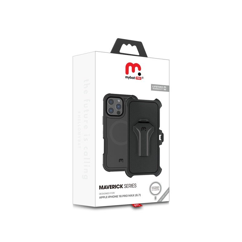 MyBat Pro Antimicrobial Maverick Series w/ MagSafe Case with Holster and Tempered Glass for Apple iPhone 16 Pro MaxiPhone 16 Pro Max