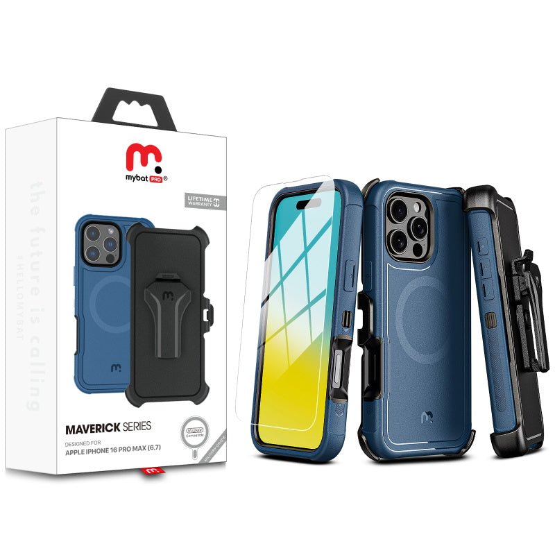 MyBat Pro Antimicrobial Maverick Series w/ MagSafe Case with Holster and Tempered Glass for Apple iPhone 16 Pro MaxiPhone 16 Pro Max