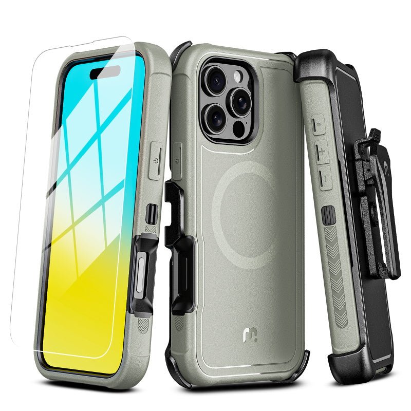 MyBat Pro Antimicrobial Maverick Series w/ MagSafe Case with Holster and Tempered Glass for Apple iPhone 16 ProiPhone 16 Pro