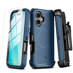 MyBat Pro Antimicrobial Maverick Series w/ MagSafe Case with Holster and Tempered Glass for Apple iPhone 16iPhone 16