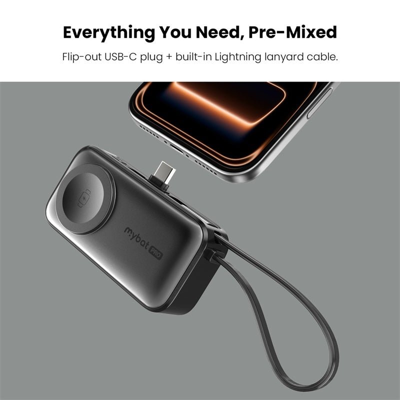 MyBat Pro Capsule 3 - in - 1 Power Bank with Apple Watch Charger, Built - In Cables + Kickstand - 5000 mAhMyBat Pro