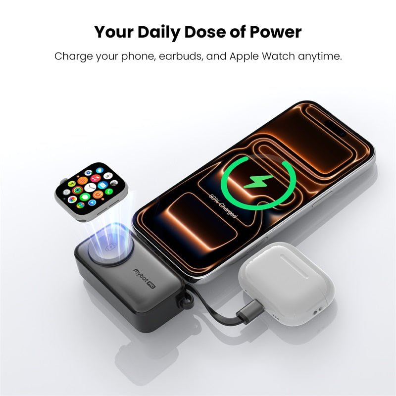 MyBat Pro Capsule 3 - in - 1 Power Bank with Apple Watch Charger, Built - In Cables + Kickstand - 5000 mAhMyBat Pro