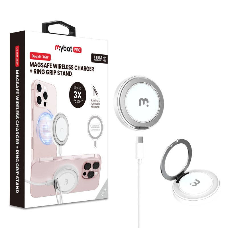 MyBat Pro DockIt 360° MagSafe Wireless Charger + Ring Grip Stand - BlackMyBat Pro