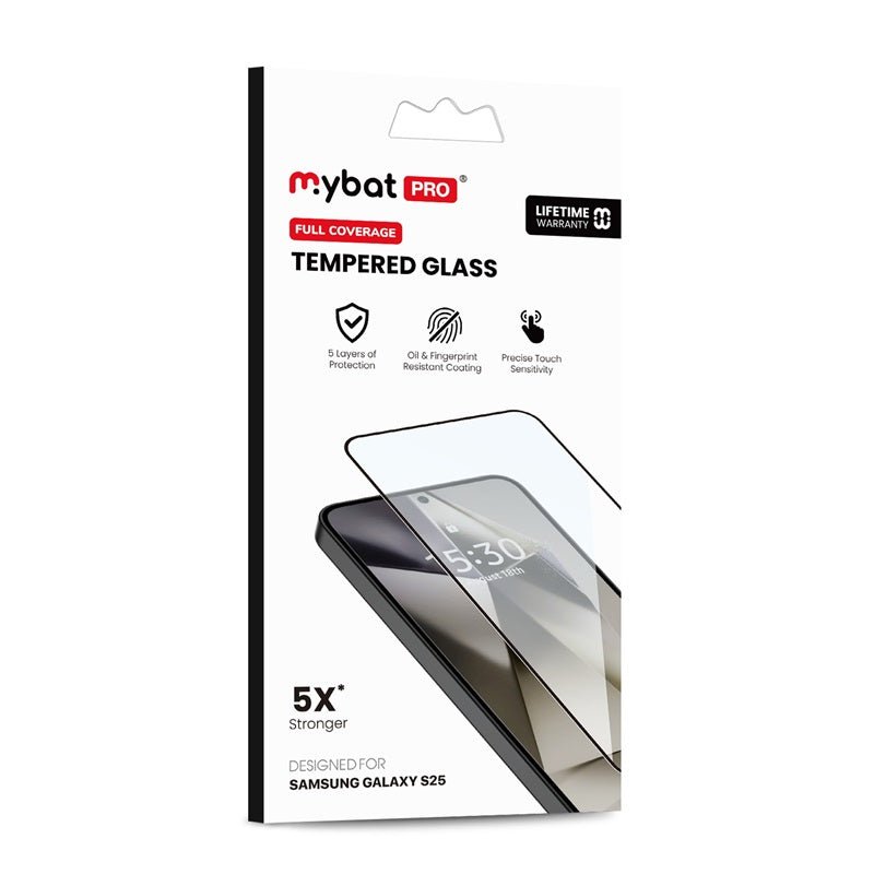 MyBat Pro Full Coverage Tempered Glass Screen Protector (Fingerprint Unlock) for Samsung Galaxy S25 / Galaxy S24 - Black