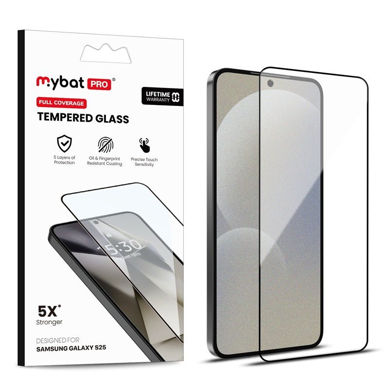 MyBat Pro Full Coverage Tempered Glass Screen Protector (Fingerprint Unlock) for Samsung Galaxy S25 / Galaxy S24 - Black