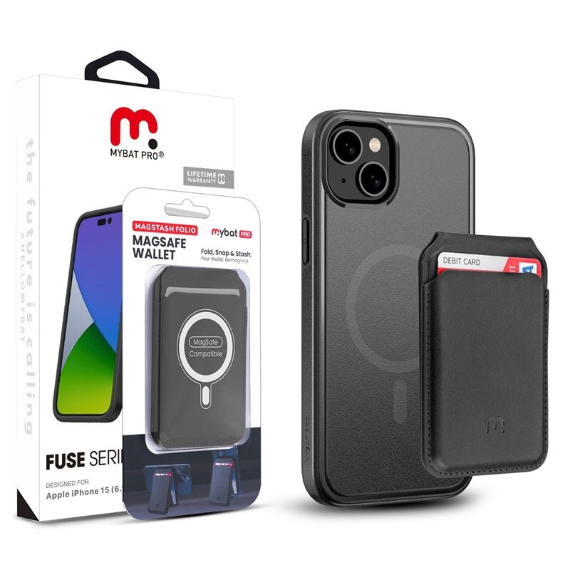 MyBat Pro Fuse Series Case Bundle + MagStash Wallet Folio for Apple iPhone 15 (6.1)