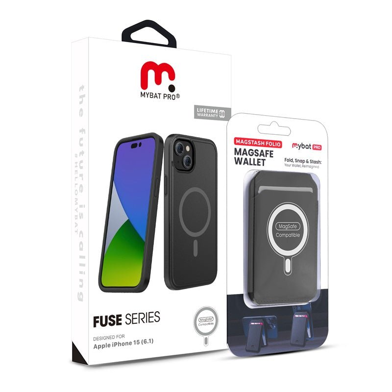 MyBat Pro Fuse Series Case Bundle + MagStash Wallet Folio for Apple iPhone 15 (6.1)