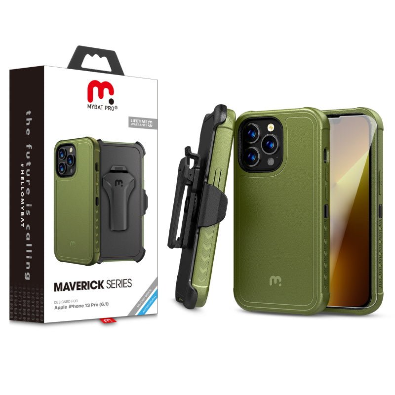 MyBat Pro Maverick Series Case w/ Holster and Tempered Glass for Apple iPhone 13 Pro (6.1)iPhone 13 Pro