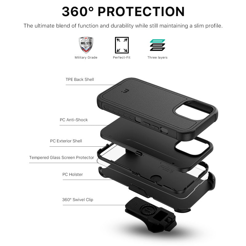 MyBat Pro Maverick Series Case w/ Holster and Tempered Glass for Apple iPhone 13 Pro (6.1)iPhone 13 Pro