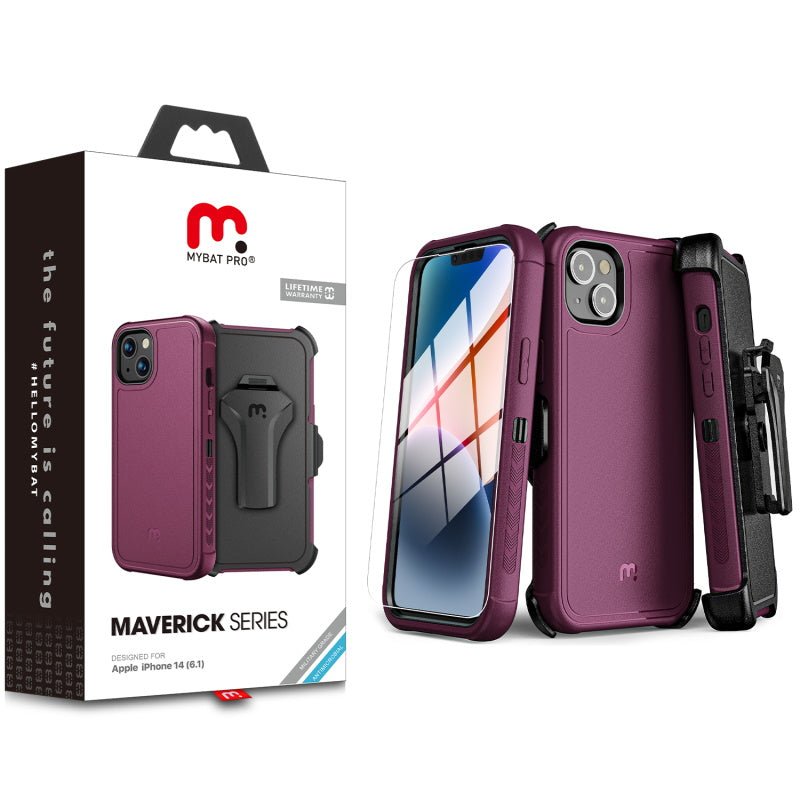 MyBat Pro Maverick Series Case w/ Holster and Tempered Glass for Apple iPhone 14 (6.1) / 13 (6.1)iPhone 14/13