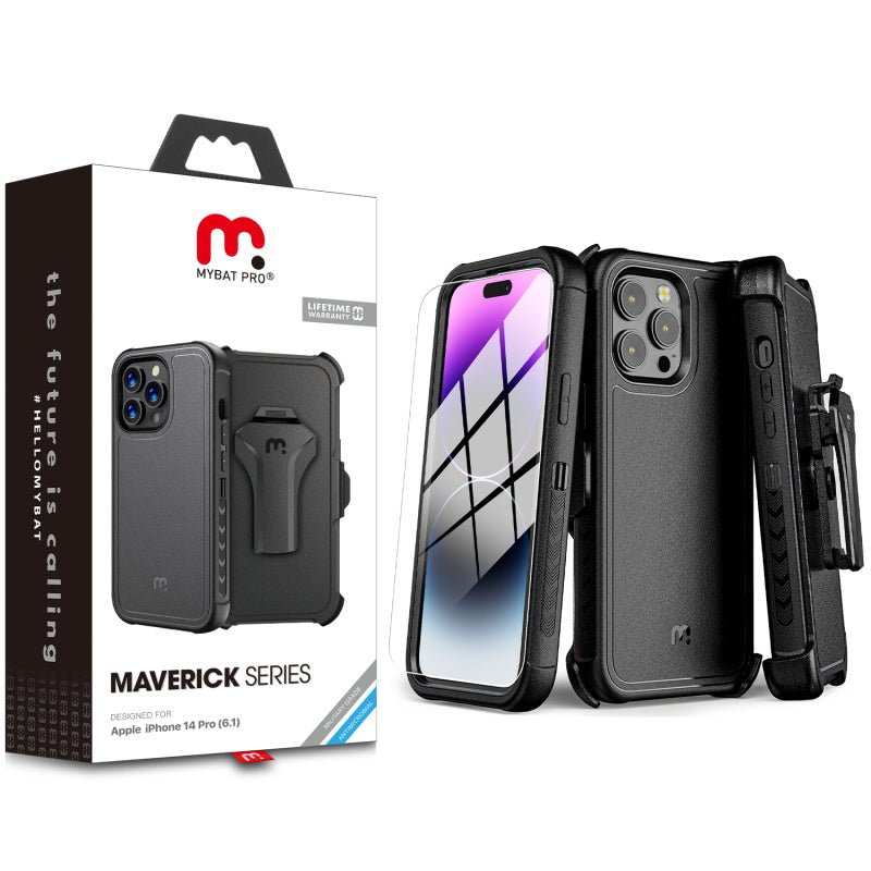 MyBat Pro Maverick Series Case w/ Holster and Tempered Glass for Apple iPhone 14 Pro (6.1)iPhone 14 Pro
