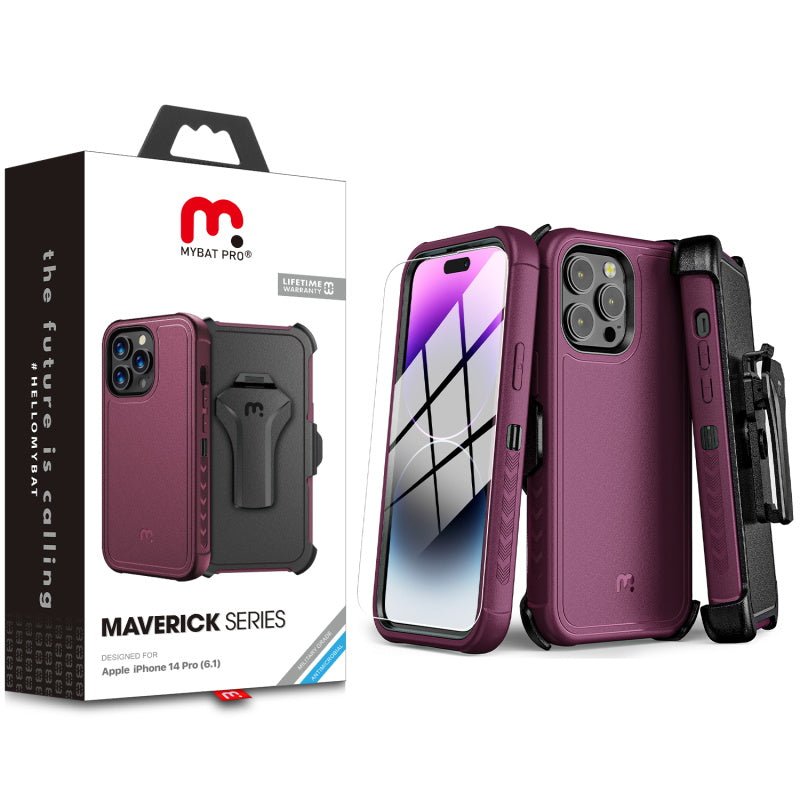 MyBat Pro Maverick Series Case w/ Holster and Tempered Glass for Apple iPhone 14 Pro (6.1)iPhone 14 Pro