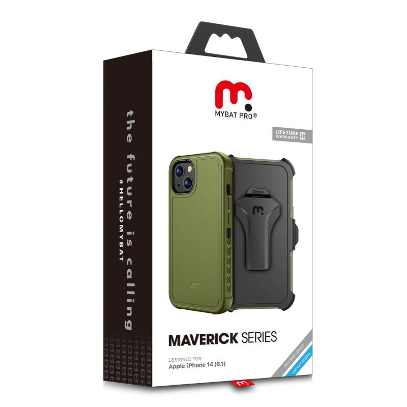 MyBat Pro Maverick Series Case w/ Holster and Tempered Glass for Apple iPhone 16e / 14 / 13 - Army GreenMyBat Pro