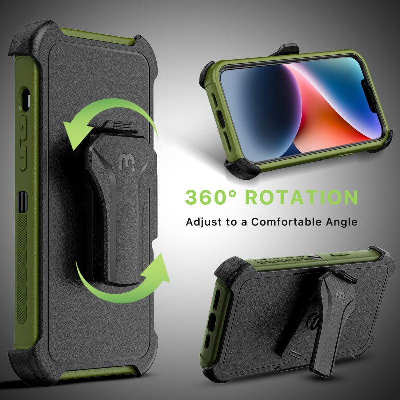 MyBat Pro Maverick Series Case w/ Holster and Tempered Glass for Apple iPhone 16e / 14 / 13 - Army GreenMyBat Pro