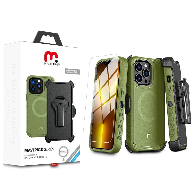 MyBat Pro Maverick Series MagSafe Case w/ Holster and Tempered Glass for Apple iPhone 13 Pro (6.1)iPhone 13 Pro