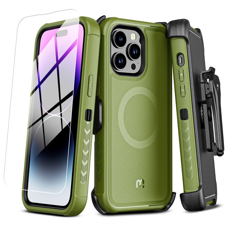 MyBat Pro Maverick Series MagSafe Case w/ Holster and Tempered Glass for Apple iPhone 14 Pro Max (6.7)iPhone 14 Pro Max