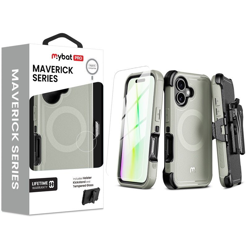 MyBat Pro Maverick Series MagSafe Case w/ Holster and Tempered Glass for Apple iPhone 17 - GreyMyBat Pro